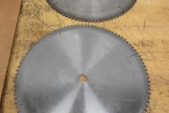 Cut-Off Saw Blades (4) Carbide Tipped Nap Gladu, Leuco and Other 16" x 1" **Used But Still Sharp**, (1) Hitachi 15" x 1" Wood Miter Saw Blade **Looks Unused**