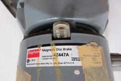 DAYTON AC Gearmotor Model 2Z843: Single Output Shaft, 90 RPM, 220 in-lb Max Torque with Dayton 4Z447A Magnetic Disc Brake, Mounted on Cross Slide