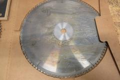Cut-Off Saw Blades (4) Carbide Tipped Nap Gladu, Leuco and Other 16" x 1" **Used But Still Sharp**, (1) Hitachi 15" x 1" Wood Miter Saw Blade **Looks Unused**