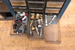 Multibin Organizers with Contents of Brass Fittings, and SAE Nuts