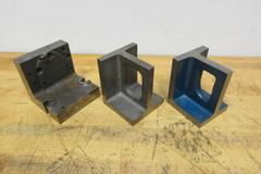 Cast Iron Angle Plates (3pcs), (1) 4.125" x 4.125" x 5", (1) 4" x 3.75" x 5", (1) 4.875" x 4.875" x 4.875"