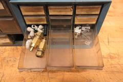 Multibin Organizers with Contents of Brass Fittings, and SAE Nuts