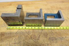 Cast Iron Angle Plates (3pcs), (1) 4.125" x 4.125" x 5", (1) 4" x 3.75" x 5", (1) 4.875" x 4.875" x 4.875"