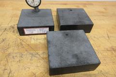 Black Granite Surface Plate 6" x 6" with Post and Starrett .001" x 1" Travel Indicator and (2) Spare Granites 6" x 6" x 2"
