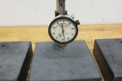 Black Granite Surface Plate 6" x 6" with Post and Starrett .001" x 1" Travel Indicator and (2) Spare Granites 6" x 6" x 2"