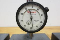 Black Granite Surface Plate 6" x 6" with Post and Starrett .001" x 1" Travel Indicator and (2) Spare Granites 6" x 6" x 2"