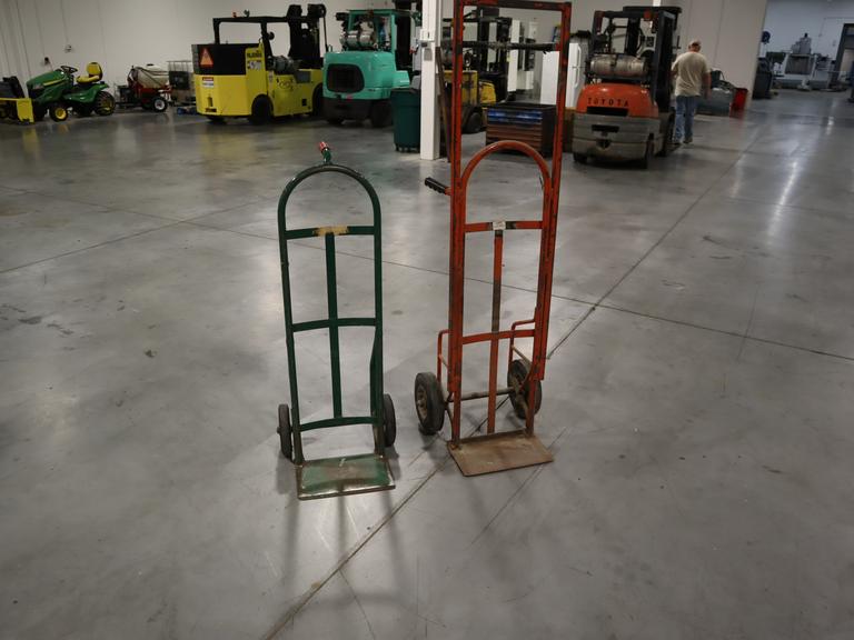 2 Wheel Moving Dolly Carts, (2pcs) Both with Hard Rubber Tires, (1) Has Welded Height Extension.