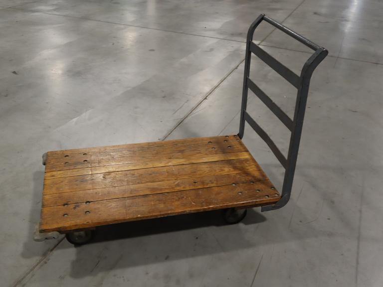 Rolling Flat Bed Shop Cart with Wooden Deck