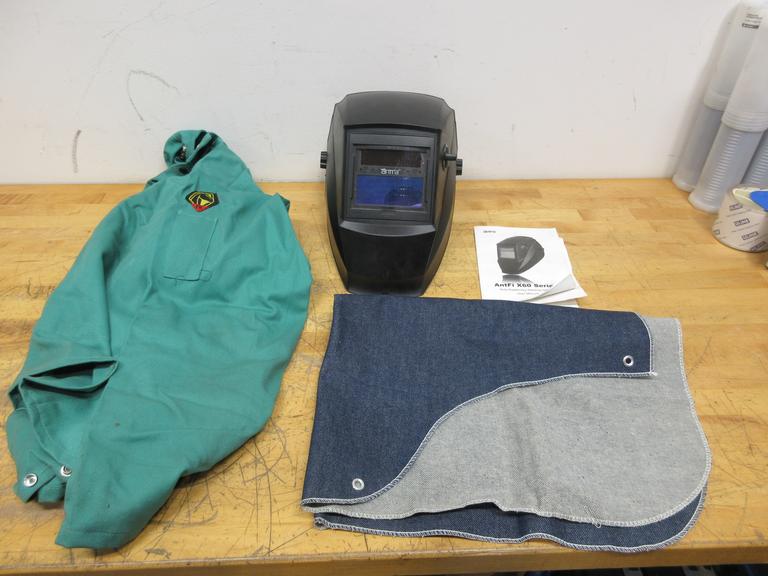 Antra AntFi X60 Auto Darkening Welding Helmet, XXL Black Stallion Welding Jacket, Denim Work Apron