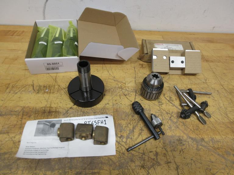 Haas 09-0051 40 Taper Spindle Wiper Set, New Jacobs #14N Keyed Chuck and Keys, Chick 2" Vise Jaws, 5C Emergency Collet, South Bend Lathe Cross Slide Feed Nuts