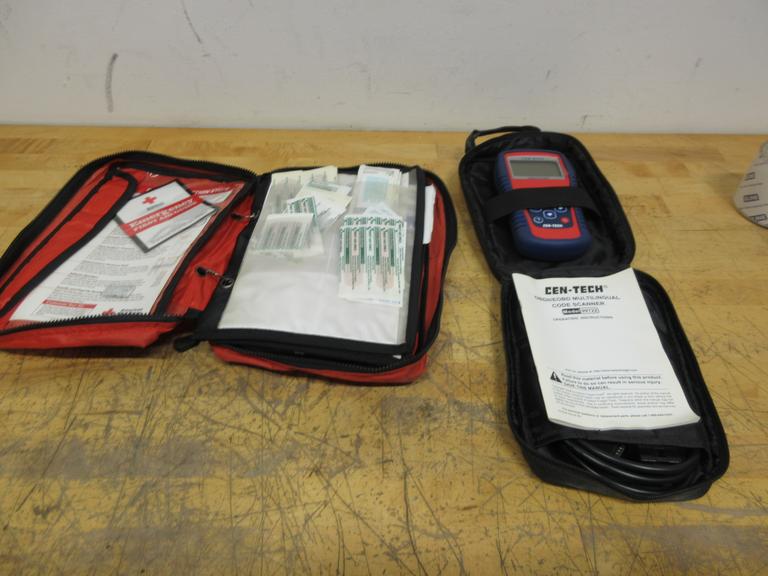 Cen-Tech 99722 ODBII Handheld Scanner with Cords, Instructions, Carry Case.  First Aid Travel Kit