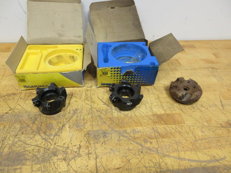 Inserted Shell Mills (3pcs), (1) Iscar D4 x 1.5" Square Insert New, (1) D4 x 1.5" Hex Insert New, (1) Used Sumitomo 3" x 1" x 45 Deg Square 