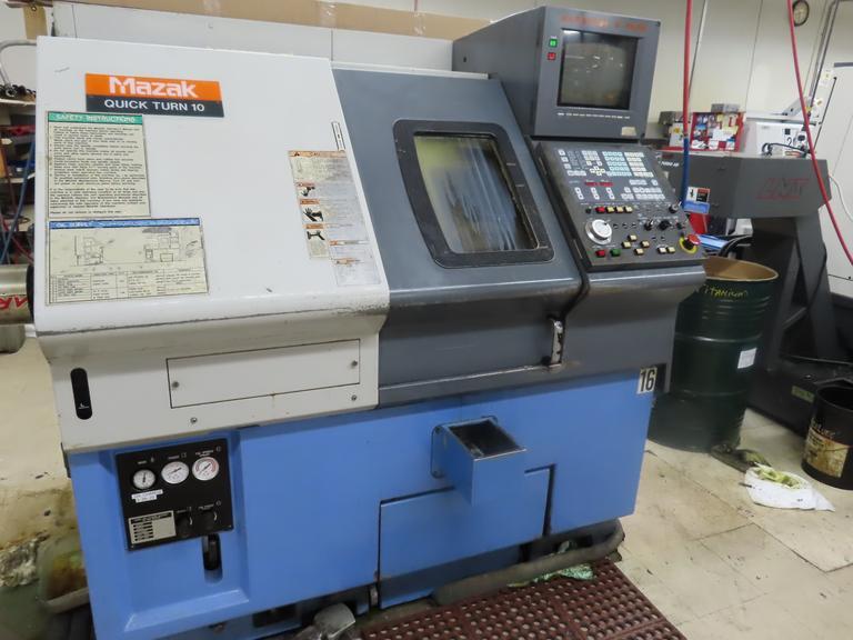 Mazak Quick Turn 10 CNC Turning Center with Mazatrol T-Plus CNC Control, 12 Tools, Tool Eye, Tailstock, Conveyor