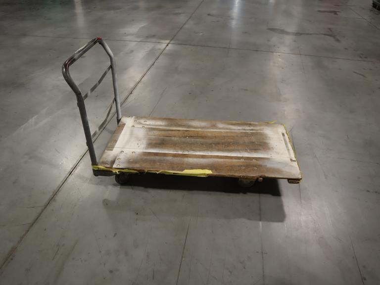 Rolling Flatbed Shop Cart with Wood Deck and Removable Handle