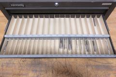Kennedy 4 Drawer Tap Organizer Box For Standard and Metric Taps with Key and Assortment of Taps and Dies