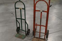2 Wheel Moving Dolly Carts, (2pcs) Both with Hard Rubber Tires, (1) Has Welded Height Extension.
