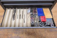 Kennedy 4 Drawer Tap Organizer Box For Standard and Metric Taps with Key and Assortment of Taps and Dies
