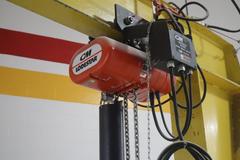 Handling Systems 2 Ton Swiveling Jib Crane, Floor Mounted with CM Lodestar 2 Ton Electric Chain Hoist, Electric Trolley