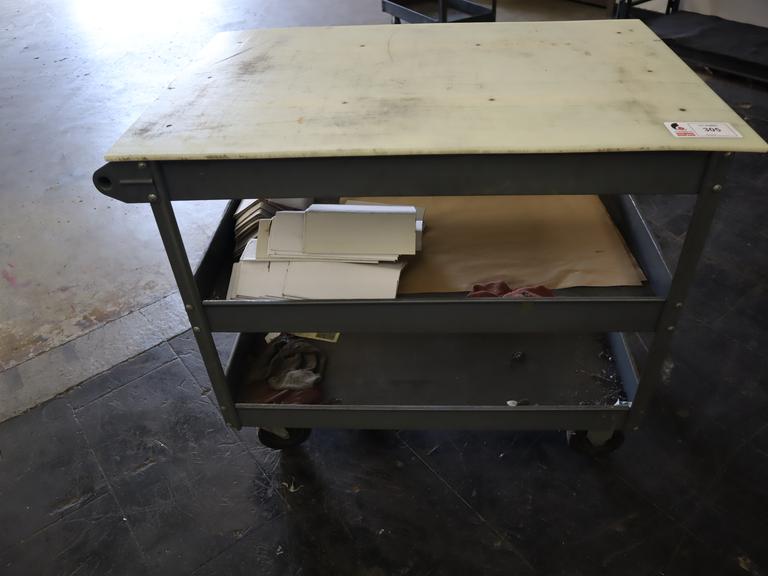 Rolling Steel Shop Cart with 3 Shelves and Plastic Top