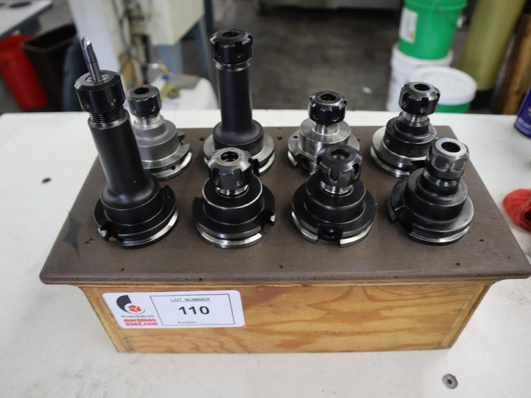 ER16 Collet Type CAT40 Tool Holders (8pcs) In Wood Rack