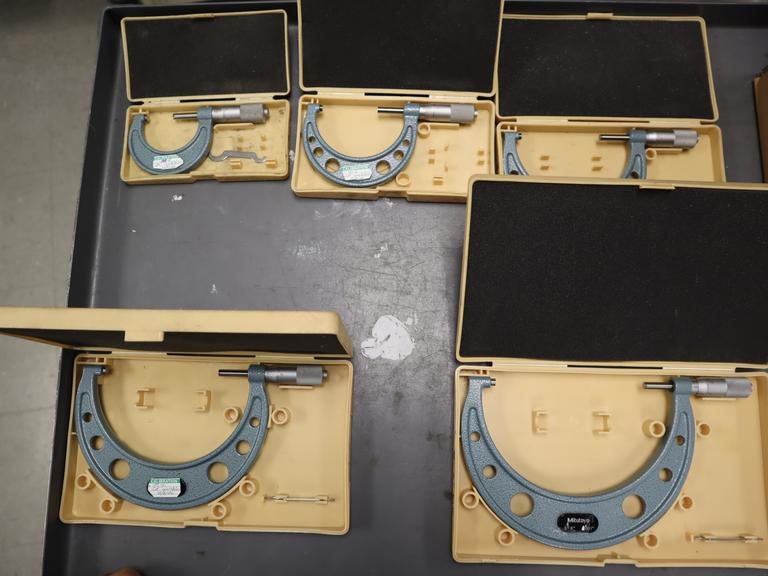 Mitutoyo Micrometers (5pcs) 1" - 6" Range, in Plastic Cases