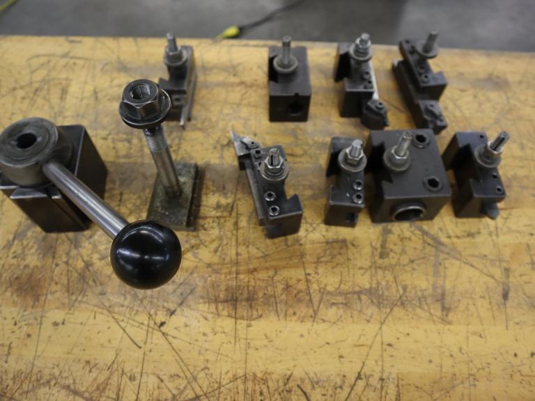Aloris BXA Quick Change Tool Post with Assorted Slide-On Cutter Holders, 3" x 3" Base
