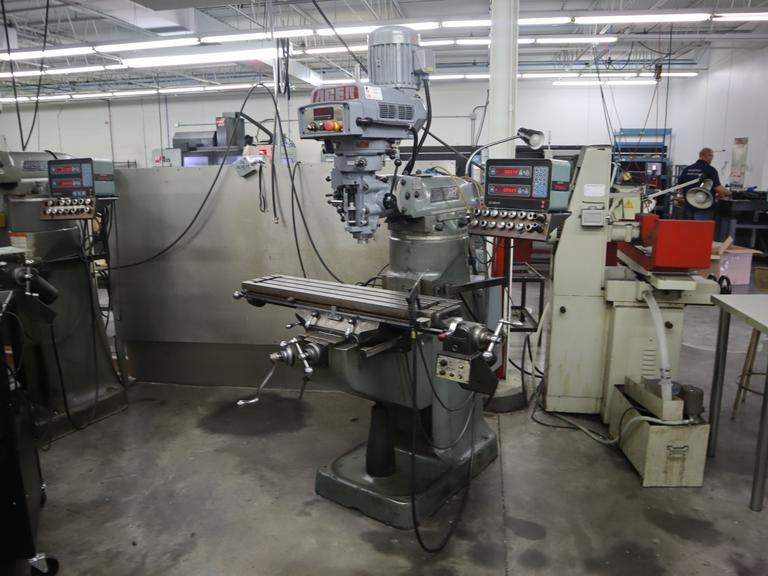 Bridgeport Vertical Mill with Acer Electronic Variable Speed Head, 0=4,500 RPM, 2 Axis DRO, Power Table Feed