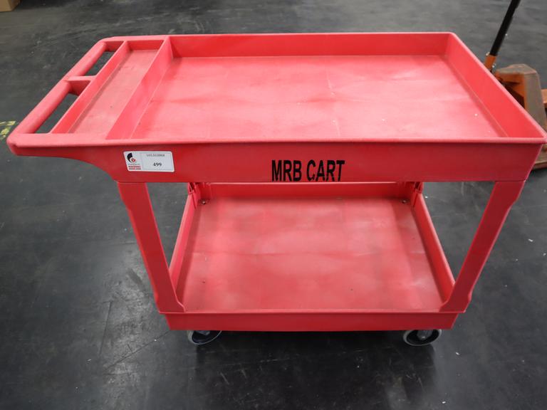 Uline Red Molded Plastic Rolling Cart with 2 Shelves