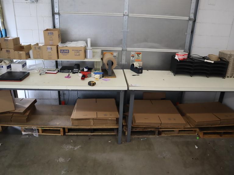 Shipping Desks (2pcs) with Contents of Boxes, Bags, Digital Scales, File Organizers