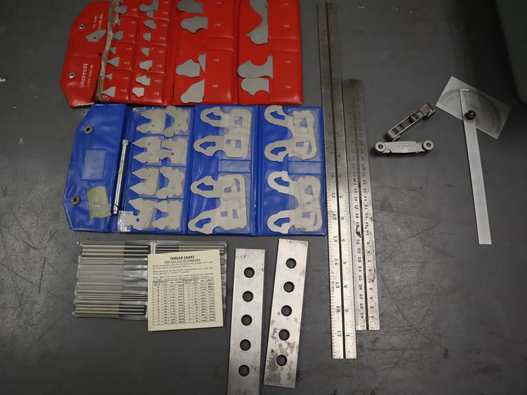 Radius Gage Sets (2) , Rulers, Folding Thread Gages, Thread Measuring Wires, Protractor