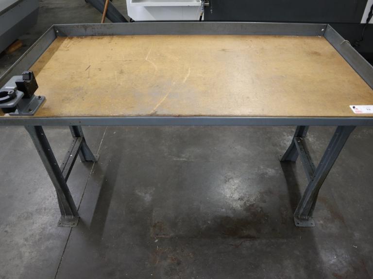 Metal Frame Work Bench with Particle Board Top and CAT40 Tool Vise