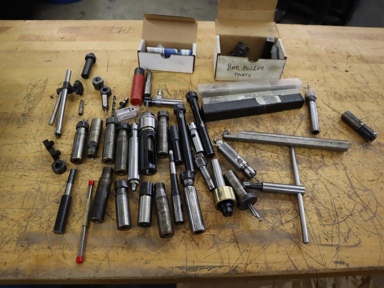Lathe Tooling, Assorted, Collet Holders, Bar Puller Parts, Chuck Key, Boring Bar and More