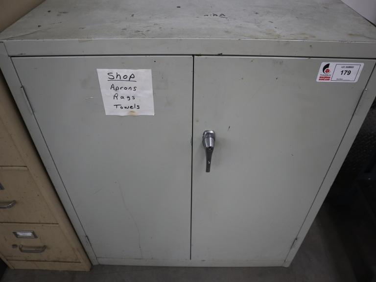 Metal Storage Cabinet, 2 Door with 3 Adjustable Shelves and Contents