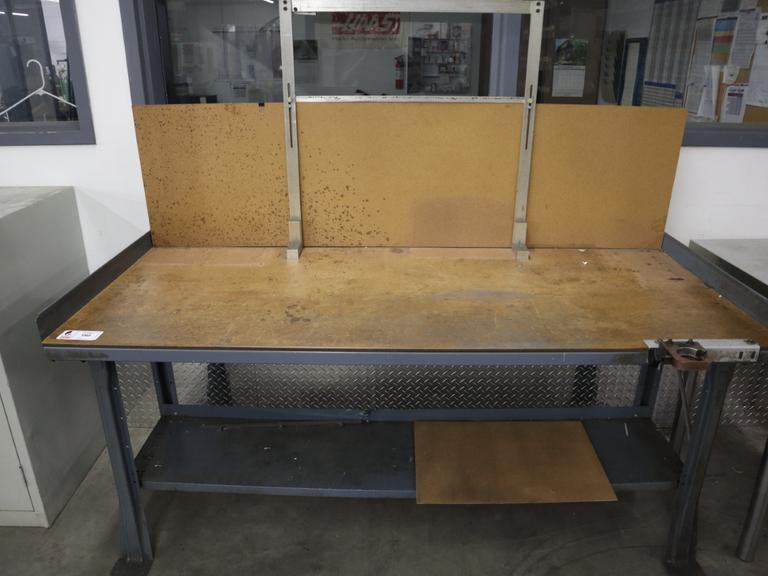 Steel Frame Work Bench with Particle Board Top, Lower Shelf and CAT40 Tool Vise
