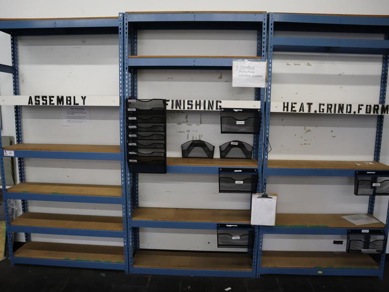Teardrop Style Steel Racking (3) Sections with Adjustable Shelving