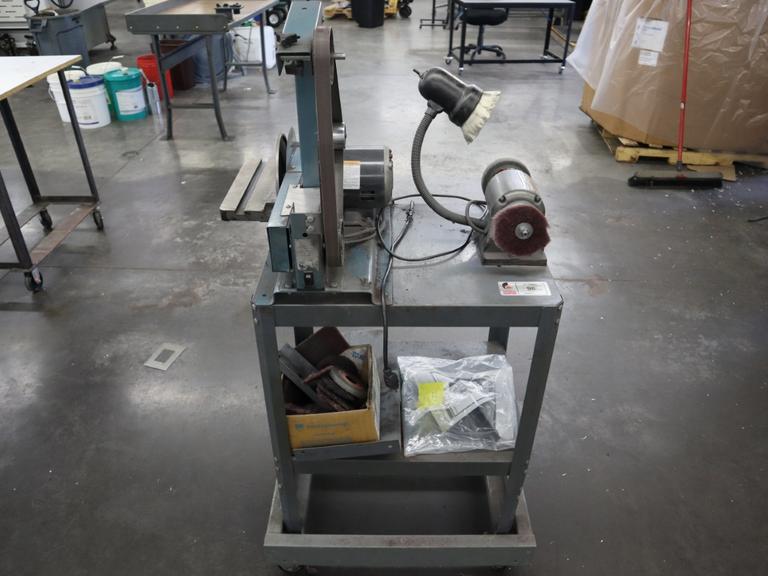 Rolling Metal Work Center with Central Machinery 6" Double End Bench Grinder, and Rutland 1" x 8" Belt Disc Grinder