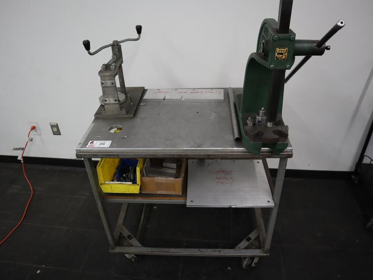 Press and Tapping Station on Rolling Cart, wiith Dake Arbor Press No.1, and EZ-Tapper Manual Hand Tapper