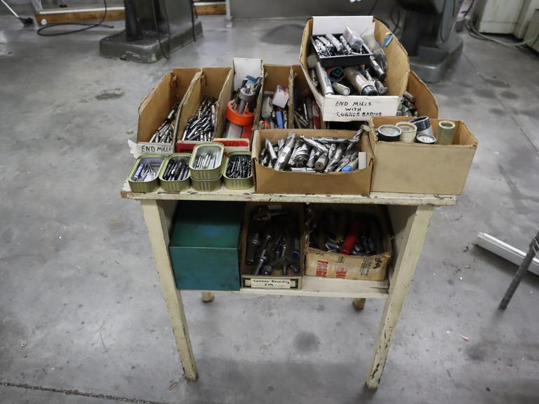 Wooden Shelf Unit with Contents of Loose HSS & Carbide Tooling