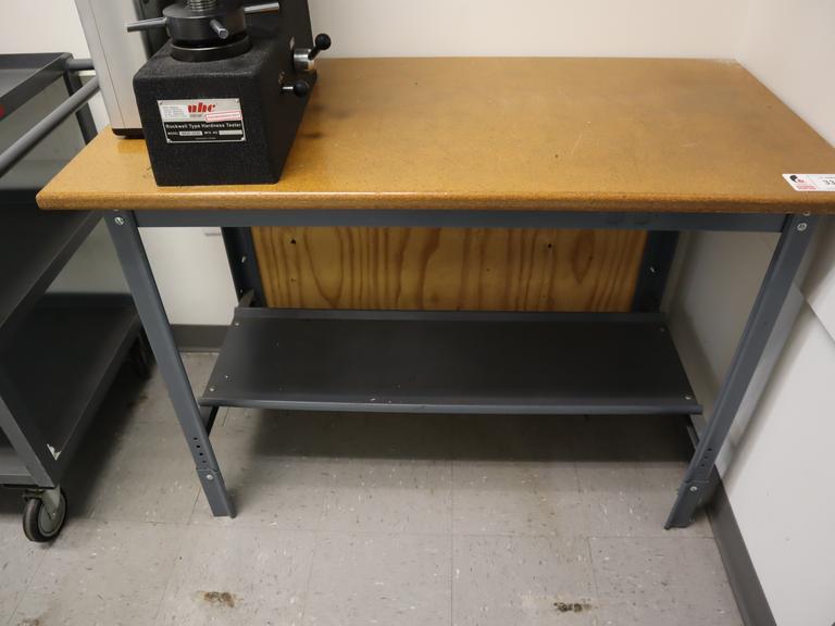 Metal Frame Wood Top Table with Lower Shelf