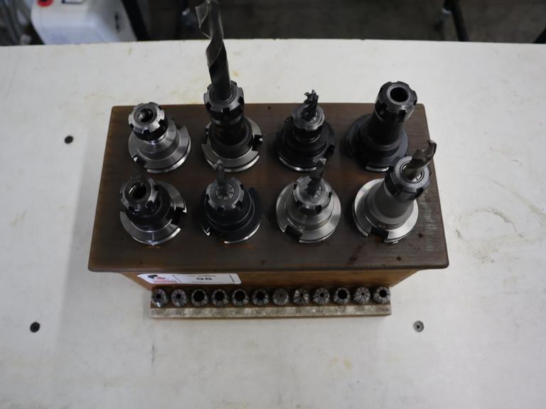 CAT40 Tool Holders (8pcs) ER20 Type with ER20 Collets in Wood Rack