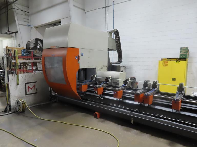 Elumatec SBZ 5-axis CNC Profile Machining Center, 5-Axis CNC Control, 10.3M / 33.8' X-Axis Travel, 20-ATC, 500mm Blade, 24,000 RPM