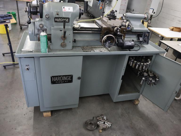 Hardinge HLV-H Toolroom Lathe, Variable Speed Spindle, Power Feeds, Threading, 5C Closer, Chucks