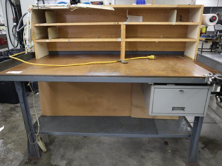 Metal Frame Work Bench With Upper/Lower Shelves and Single Drawer