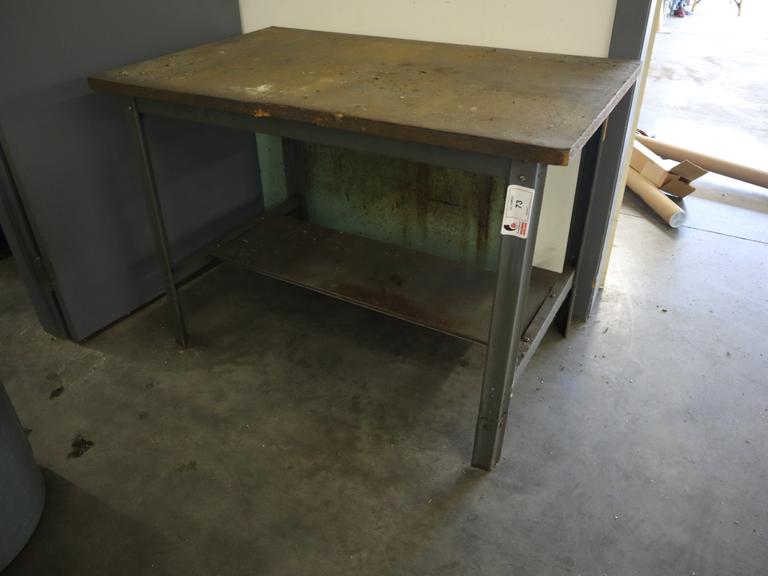 Work Bench Metal Adjustable Legs, Wood Top, Lower Shelf