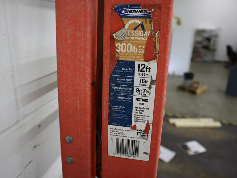 Werner 12' Fiberglass Extension Ladder, 300 lb Capacity