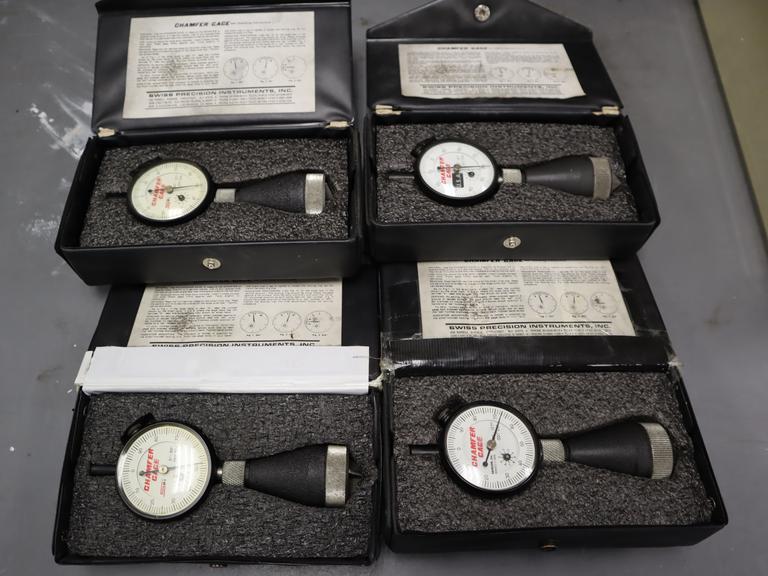 SPI Dial Chamfer Gages (4pcs) in Cases, (2) 0-90 Degree, (2) 90-127 Degree, .001" Graduations