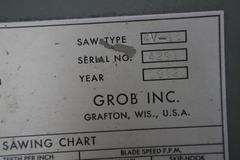 Grob 4V-18 Vertical Band Saw, 18" Throat, Blade Welder | Grinder, Variable Band Speed, Tilting Work Table w Pneumatic Feed