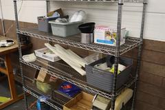 Rolling Wire Racking Unit with 6 Adjustable Shelves and Assorted Contents