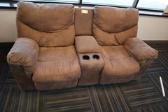 Reclining Love Seat, Brown Suede with Center Console