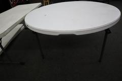 Lifetime White Plastic Top Folding Tables, (3) Rectangle 72" x 30" x 29", (1) Round 60" x 29"